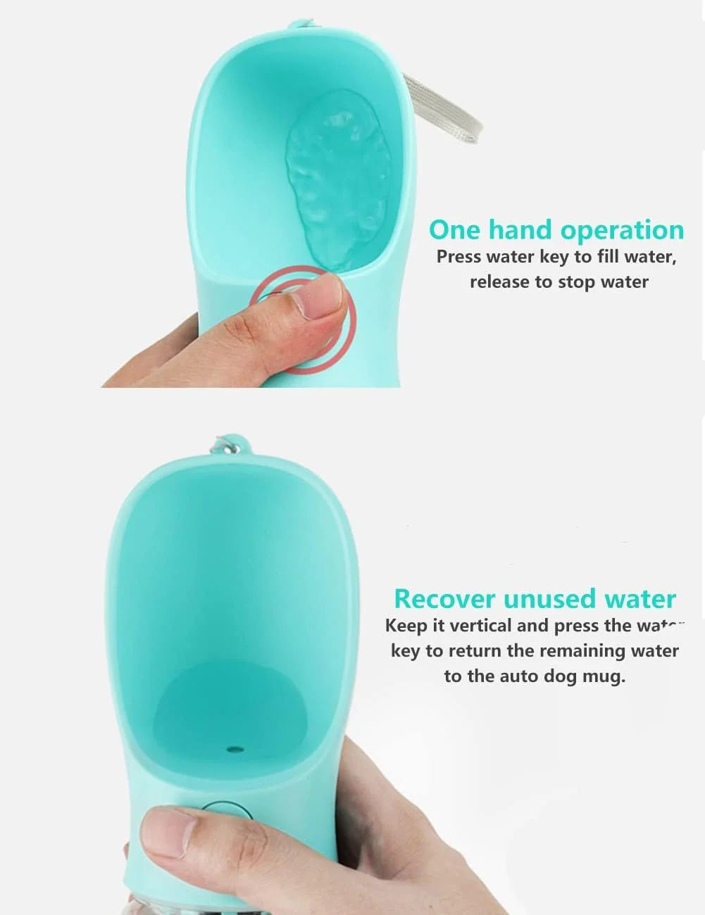 10.2*2.7" Dog Water Bottle, 19Oz Leak Proof Portable Puppy Water Dispenser with Drinking Feeder for Pets Outdoor Walking Hiking Travel Food Grade Plastic - Blue