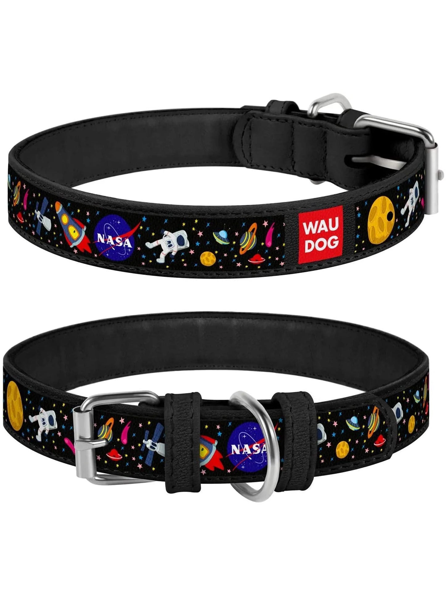 Leather Dog Collar with NASA Design for Large Dogs 1419 in Neck X 1 in Wide