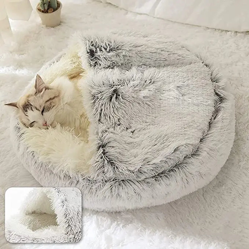 SnuggleNest™ 2-in-1 Plush Cat Bed – Cozy Cave & Cushion