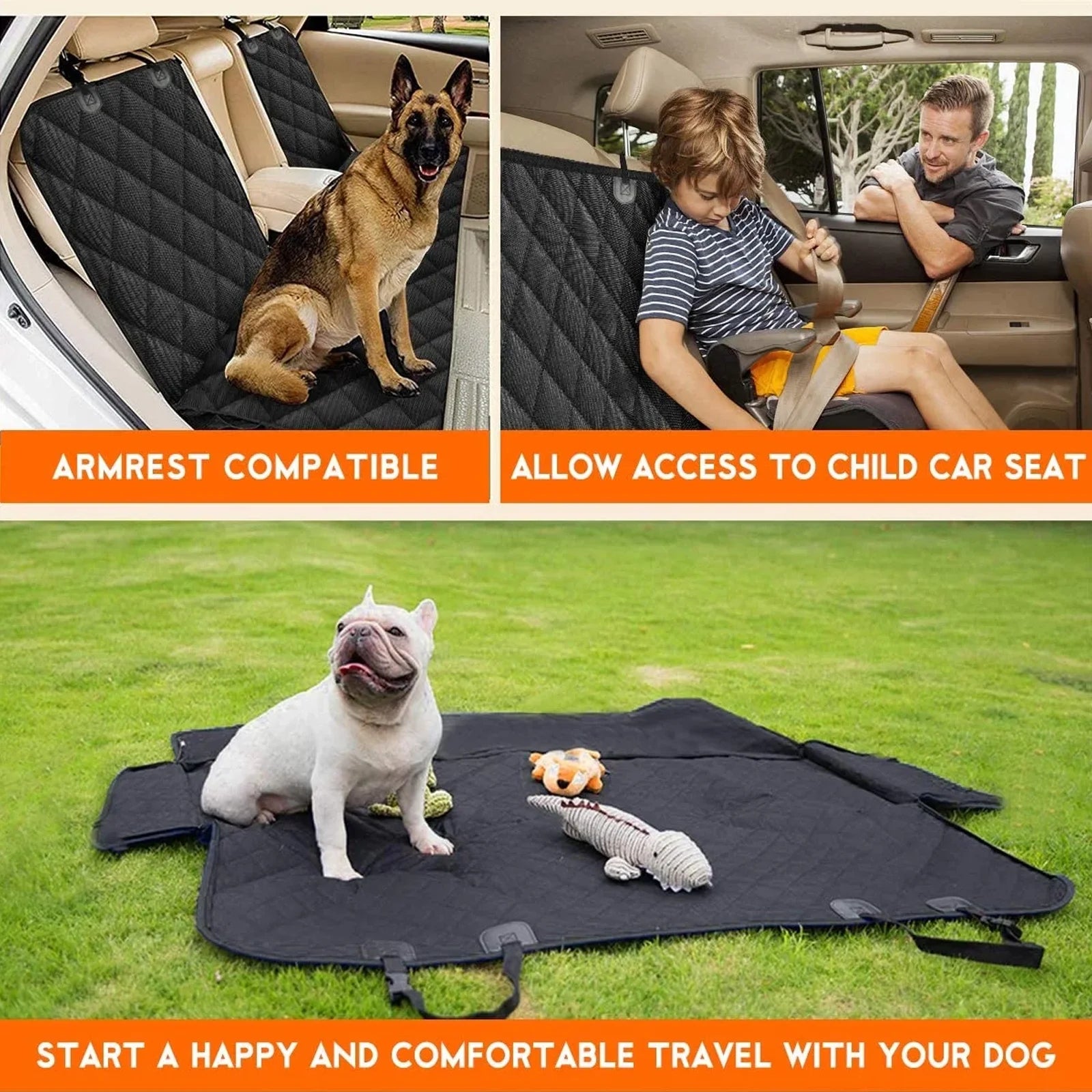 Pet Dog Car Seat Cover for Back Seat Car Seat Waterproof Protector, with Pet Dogs Seat Belts, High Heat Resistant Nonslip Back Seat Cover for Dogs Kids, Universal Size Fits Cars, Trucks, SUV