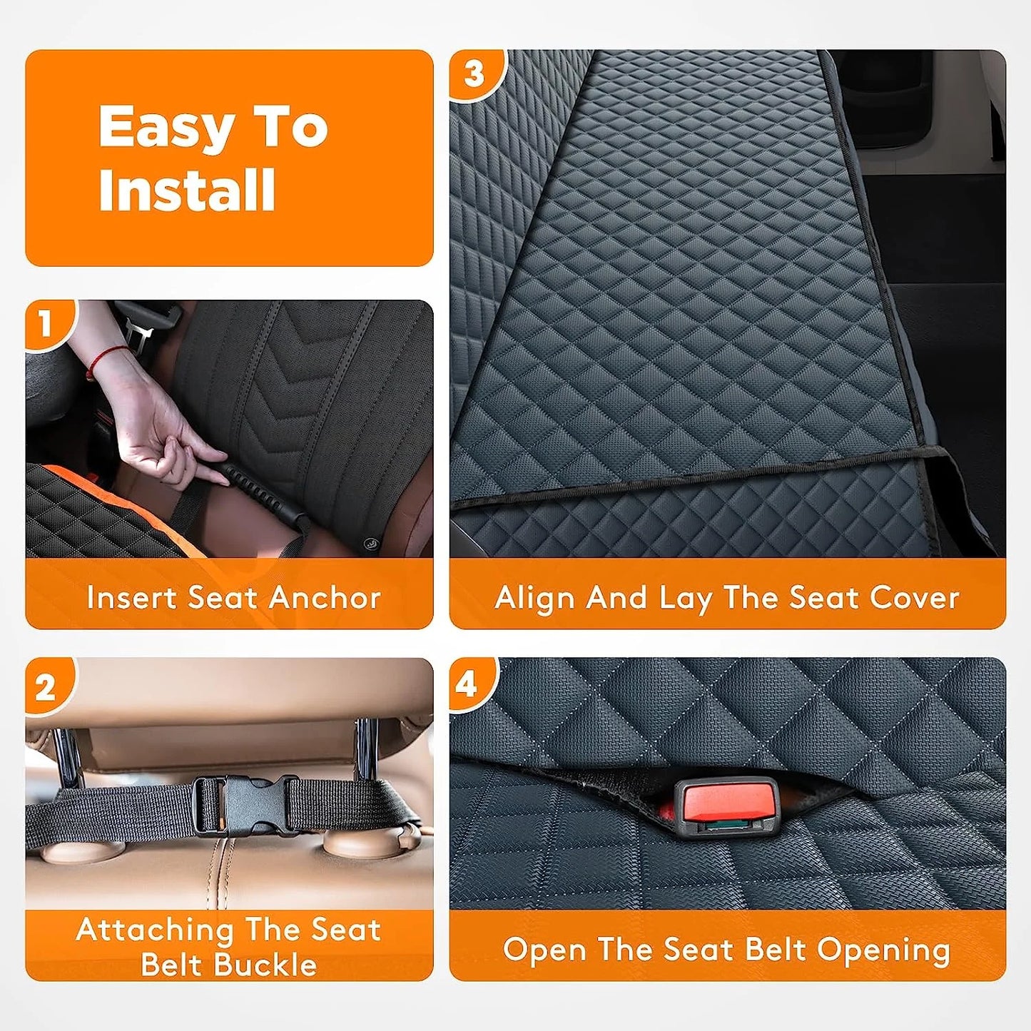 Pet Dog Car Seat Cover for Back Seat Car Seat Waterproof Protector, with Pet Dogs Seat Belts, High Heat Resistant Nonslip Back Seat Cover for Dogs Kids, Universal Size Fits Cars, Trucks, SUV