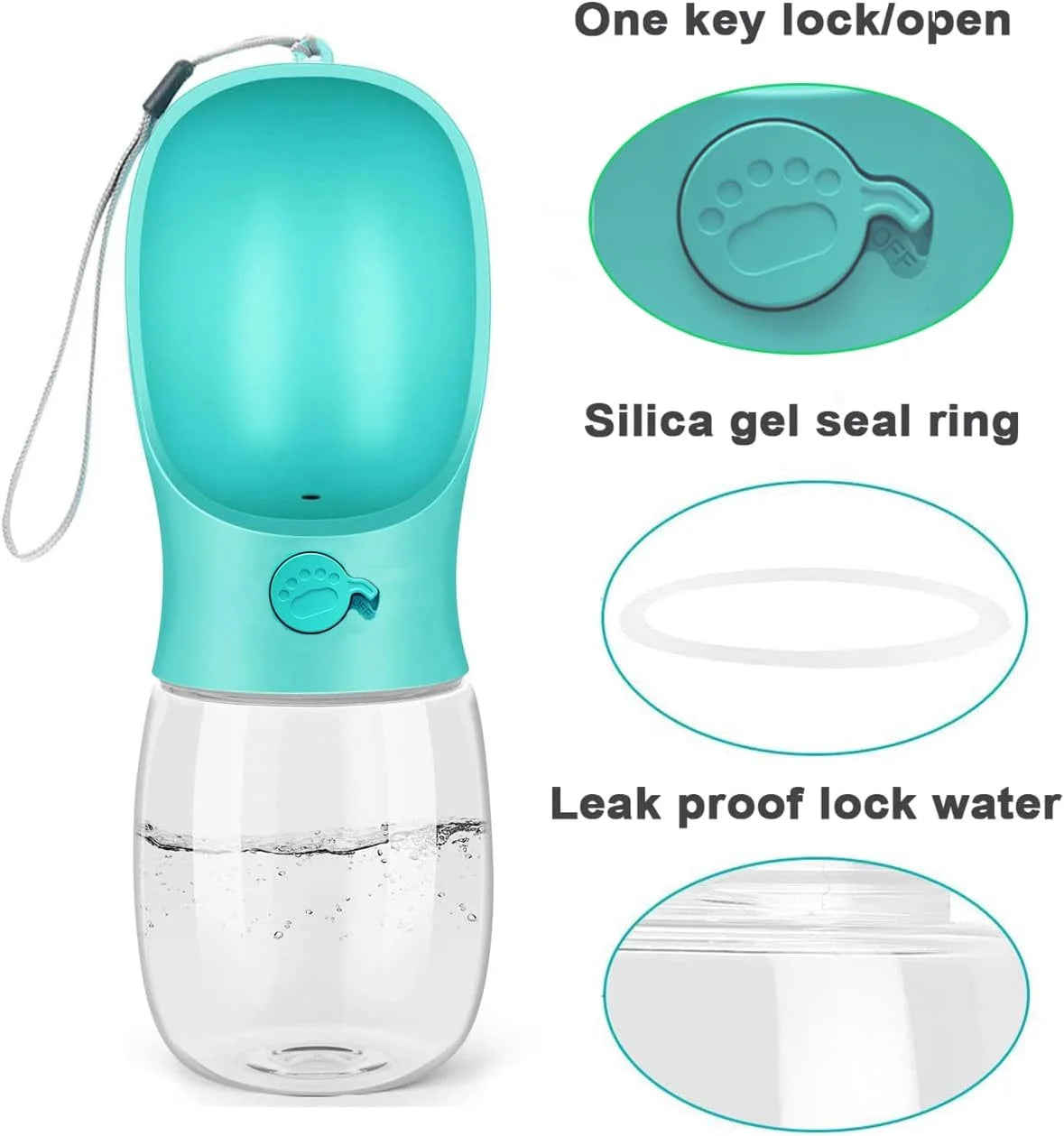 10.2*2.7" Dog Water Bottle, 19Oz Leak Proof Portable Puppy Water Dispenser with Drinking Feeder for Pets Outdoor Walking Hiking Travel Food Grade Plastic - Blue