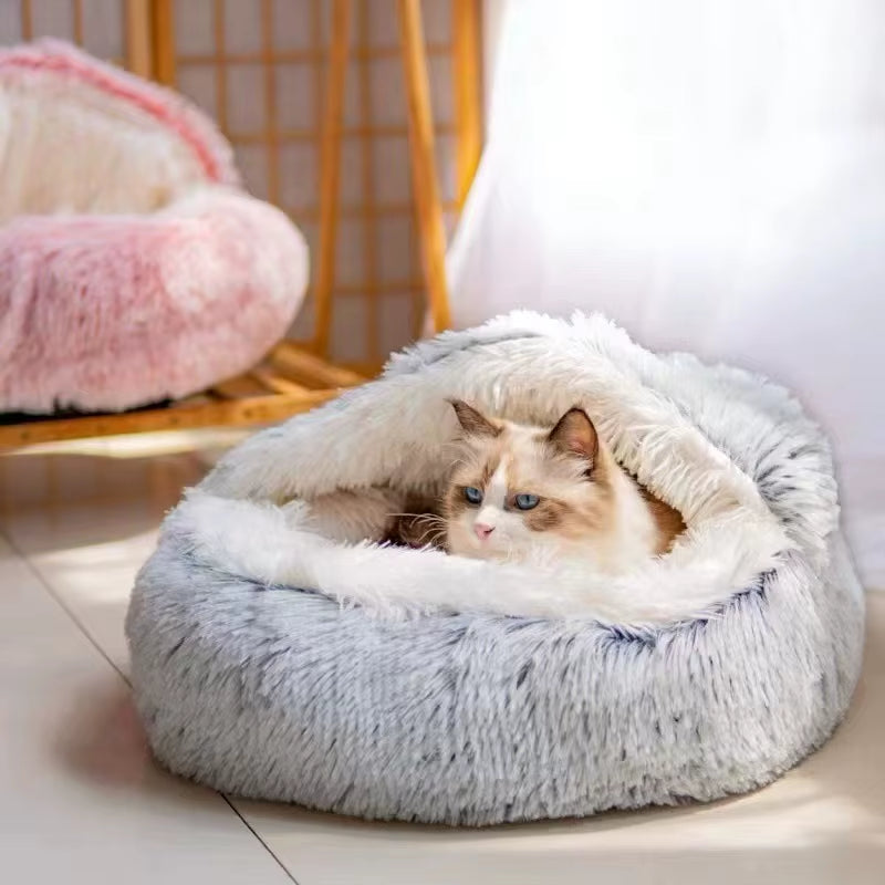 SnuggleNest™ 2-in-1 Plush Cat Bed – Cozy Cave & Cushion