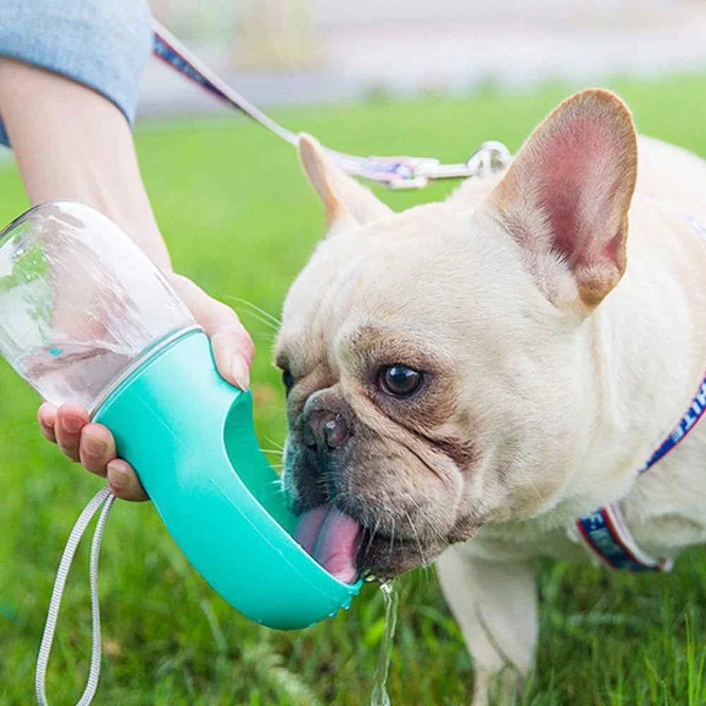 10.2*2.7" Dog Water Bottle, 19Oz Leak Proof Portable Puppy Water Dispenser with Drinking Feeder for Pets Outdoor Walking Hiking Travel Food Grade Plastic - Blue