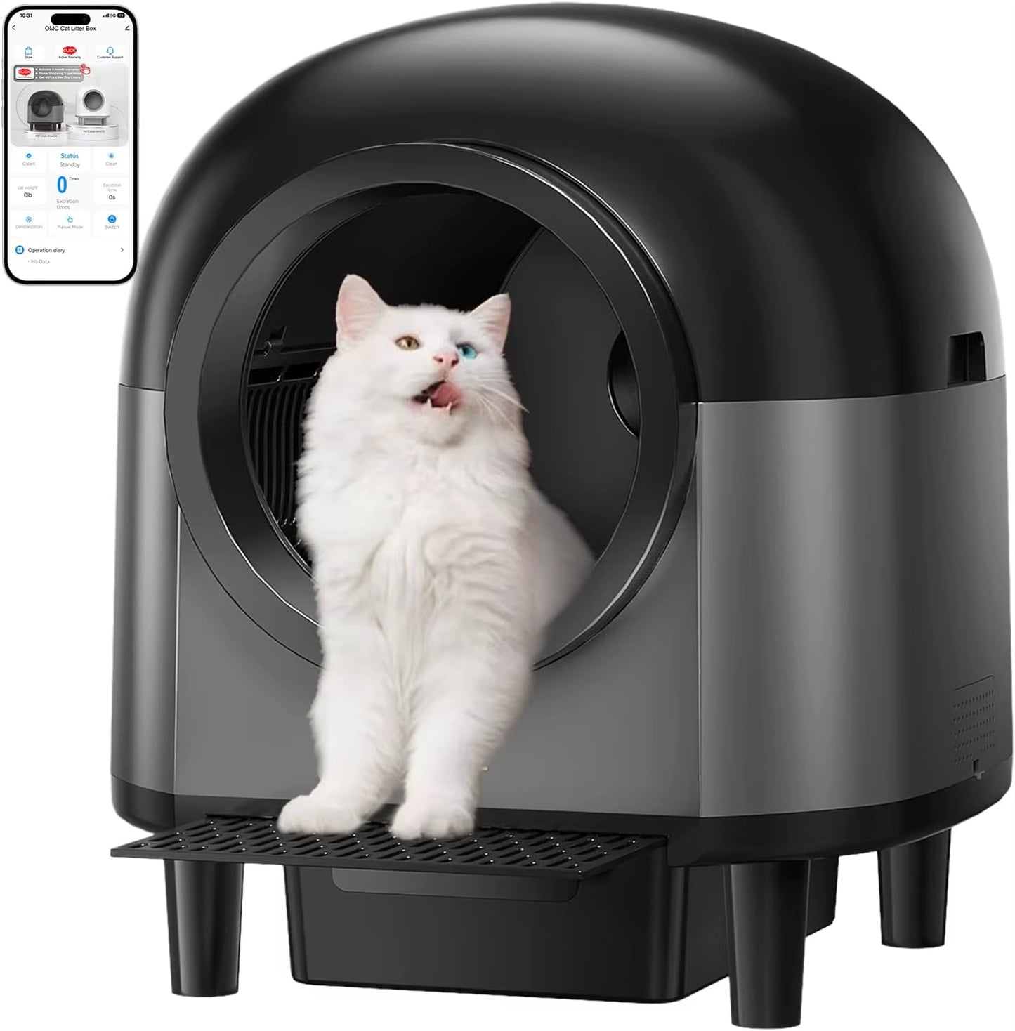 Automatic Cat Litter Box Self Cleaning,Smart Litter Box with Stairs, Safety Protection, 100L+10L App-Control Cat Litter Boxes