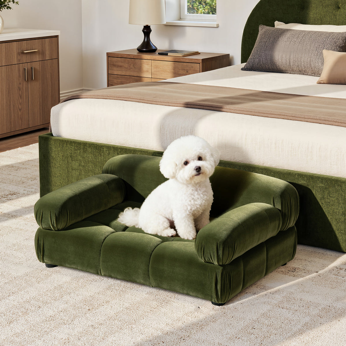 Marcel Olive Velvet Dog Lounge — premium dog lounge image 1