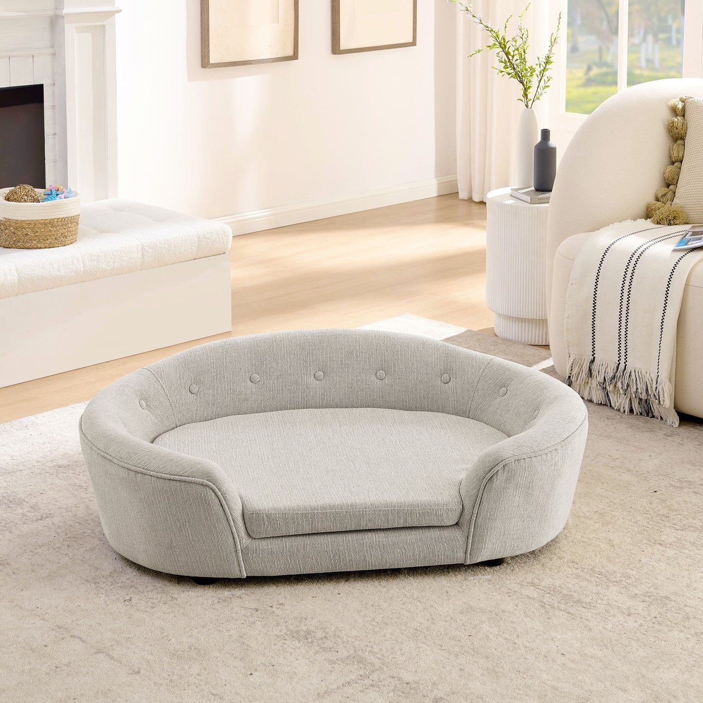 Oval Linen Dog Sofa