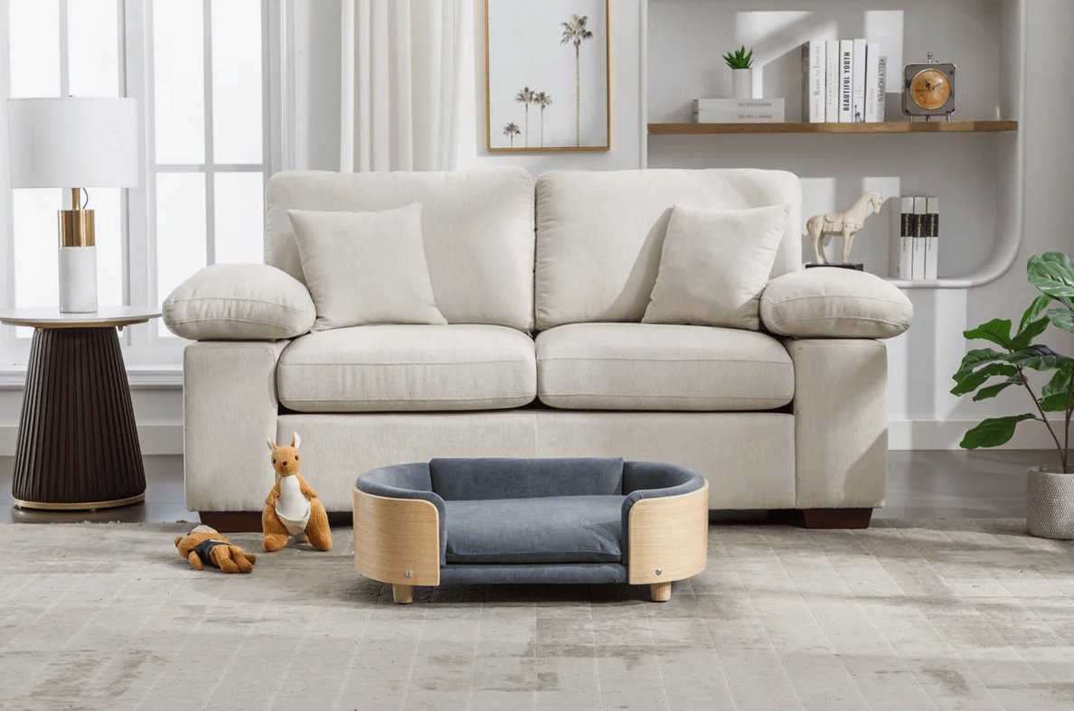 The Scandi Lounge designer dog sofa styled in a modern luxury living room