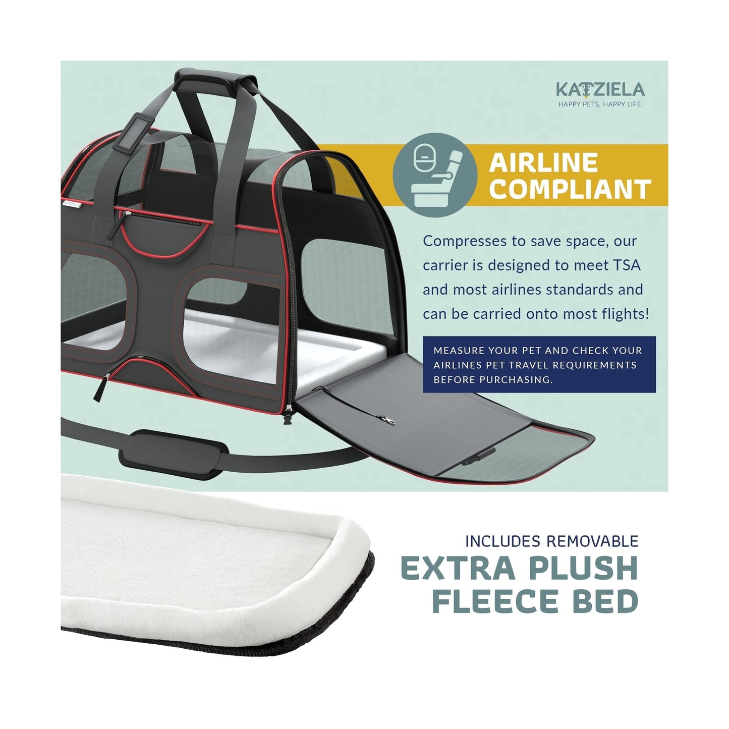 Katziela Pet Carrier - Airline Approved - TSA Approved Pet Carrier for Small ...