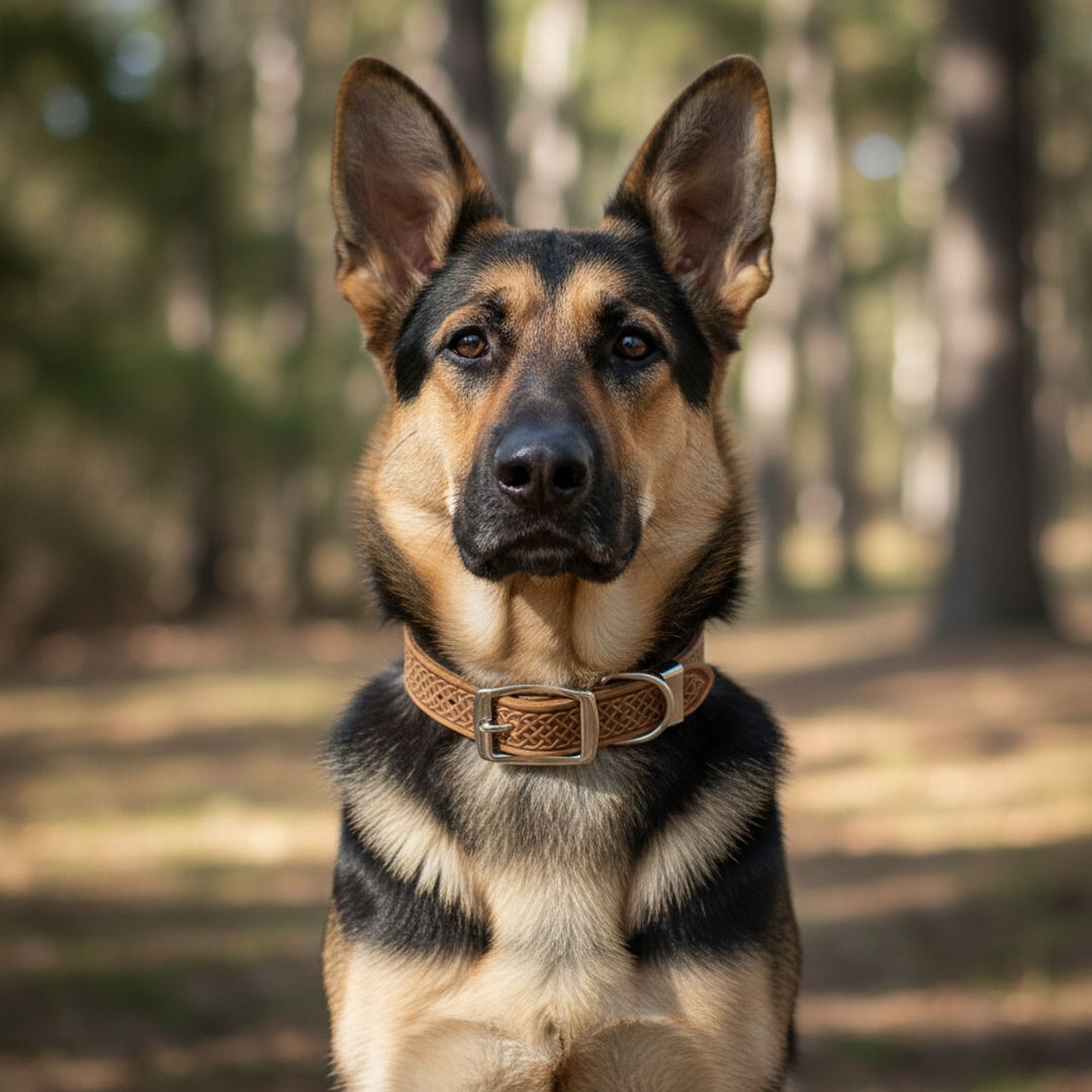 Celtic Double Buckle Leather Dog Collar — Engraved Heritage Leather Collar
