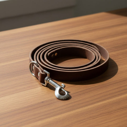 Chocolate Leather Dog Leash — Premium Minimalist Leather Lead with Utility D-Ring