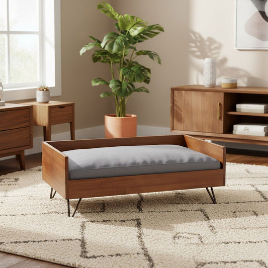 Christopher™ Mid-Century Elevated Dog Sofa — Modern Wooden Pet Lounge with Supportive Cushion