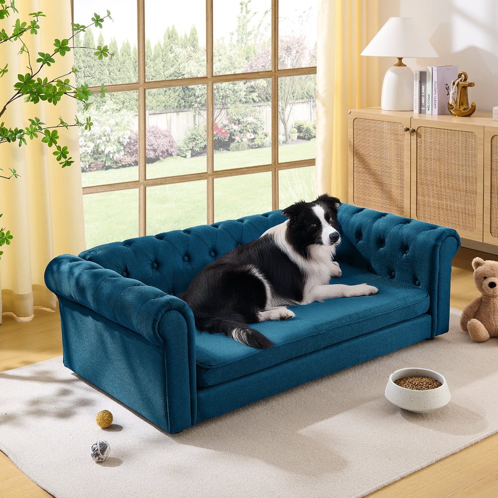 Linden Linen Dog Lounge — Dark Blue upholstery, dog lounge photo