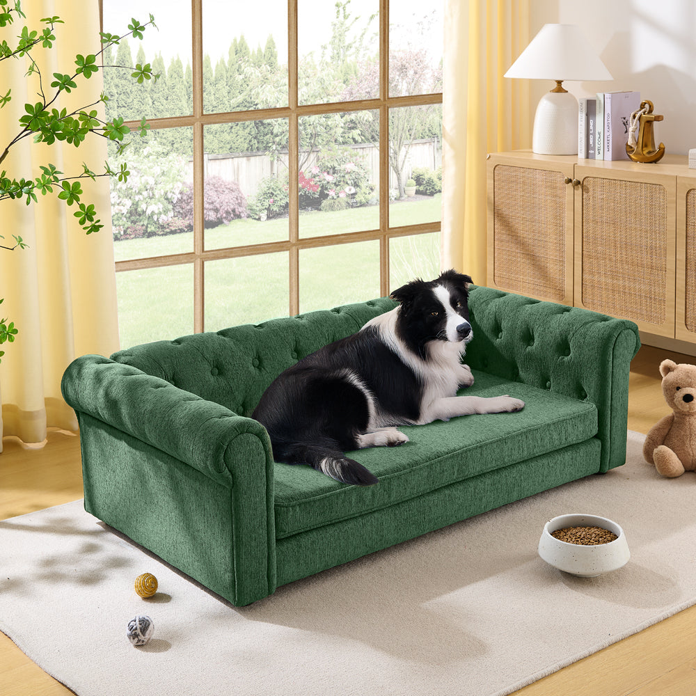 Linden Linen Dog Lounge — Olive Green upholstery, dog lounge photo