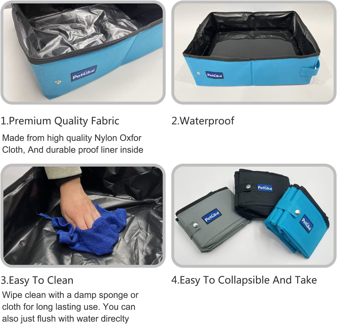 Travel Cat Litter Box Foldable, Leak-Proof Portable Litter Box, Collapsible Cat Litter Box for Small Medium Cats