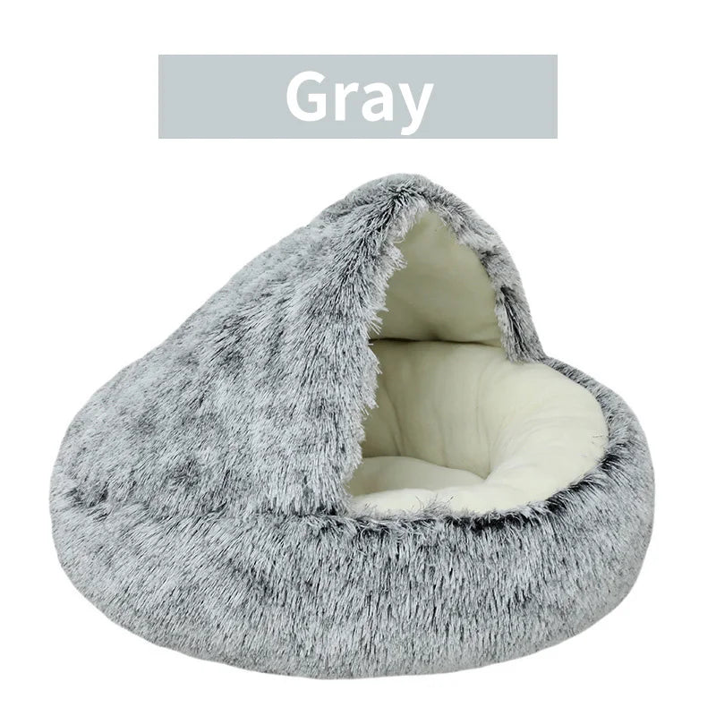 SnuggleNest™ 2-in-1 Plush Cat Bed – Cozy Cave & Cushion