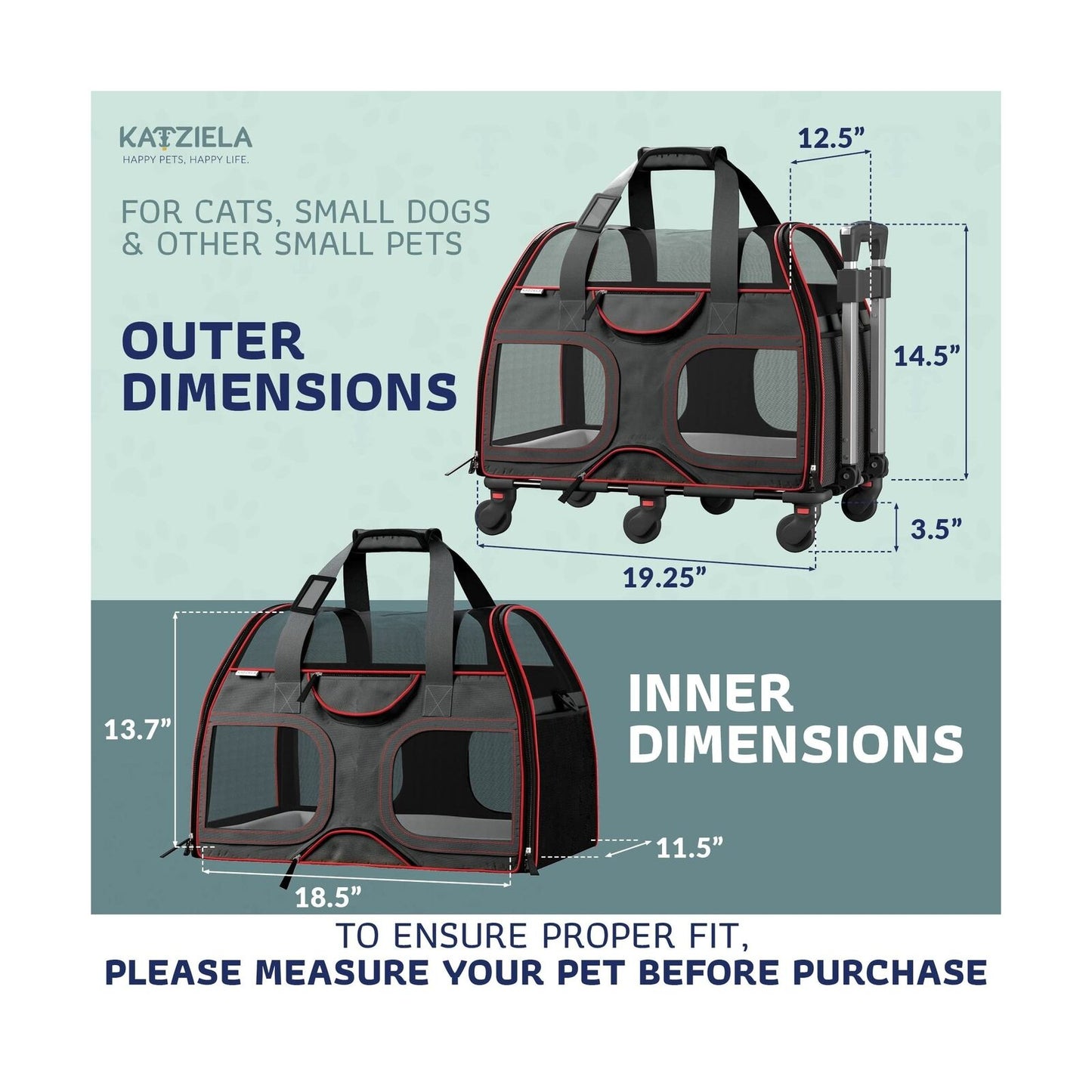 Katziela Pet Carrier - Airline Approved - TSA Approved Pet Carrier for Small ...