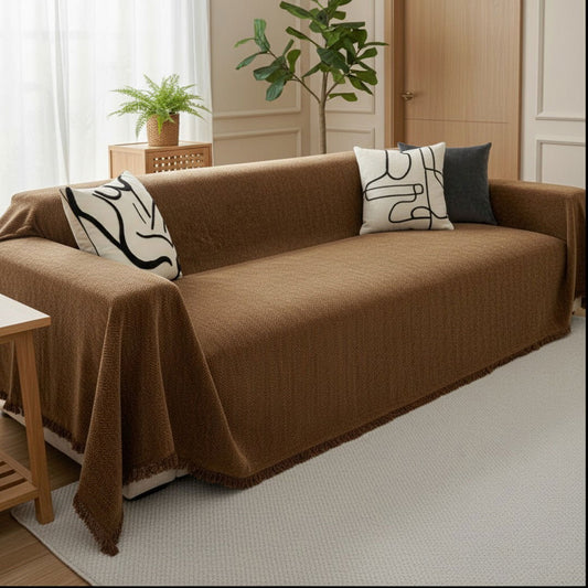 Herringbone Chenille Sofa Cover — Pet-Resistant Stretch Couch Protector