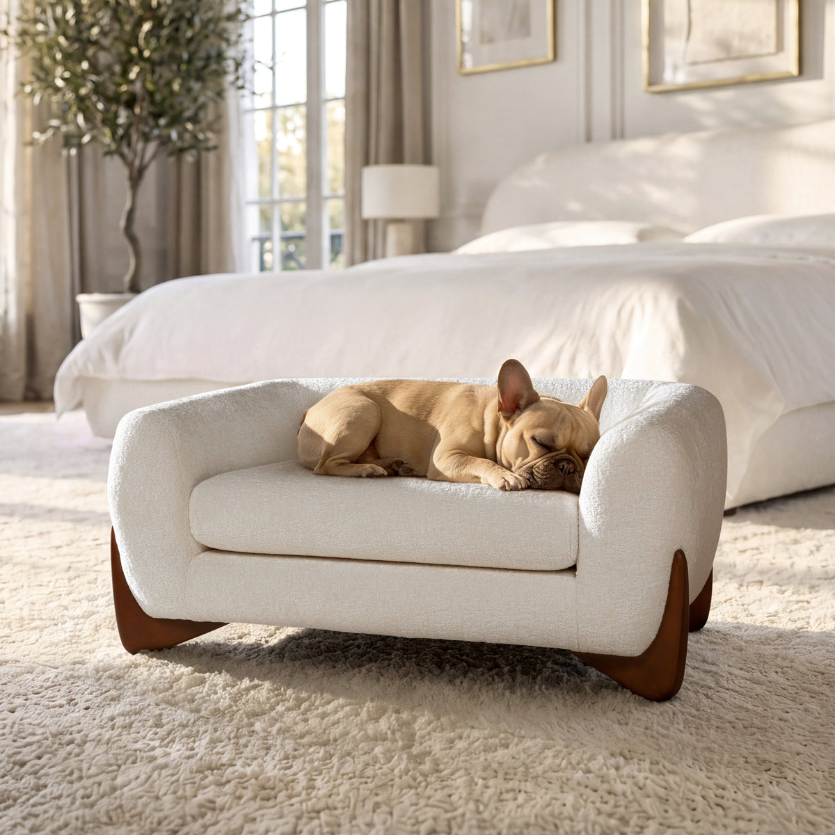 Alpine Chenille Dog Lounge — White upholstery, dog lounge photo
