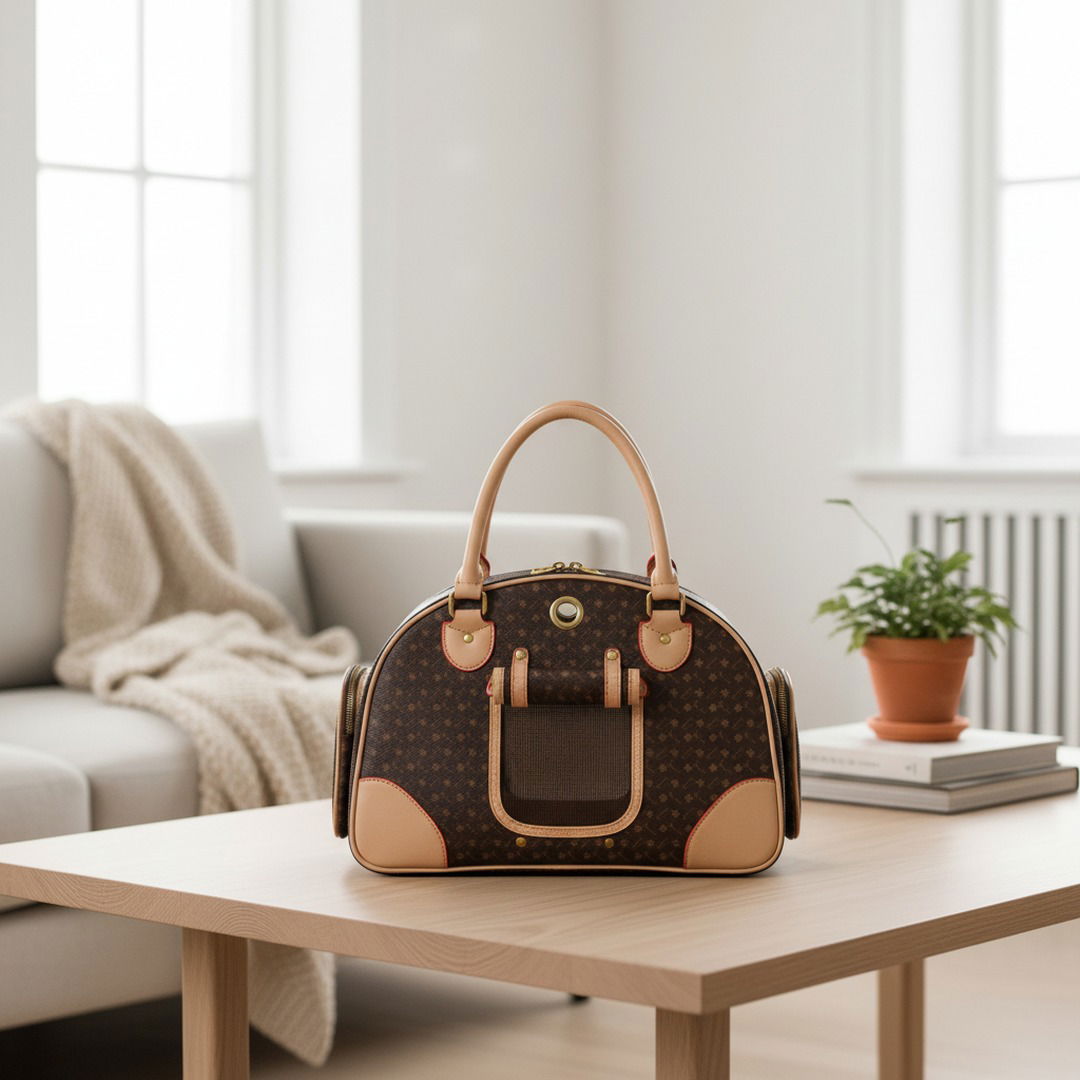 Luxury Leather Dog Travel Tote — Designer Pet Carrier