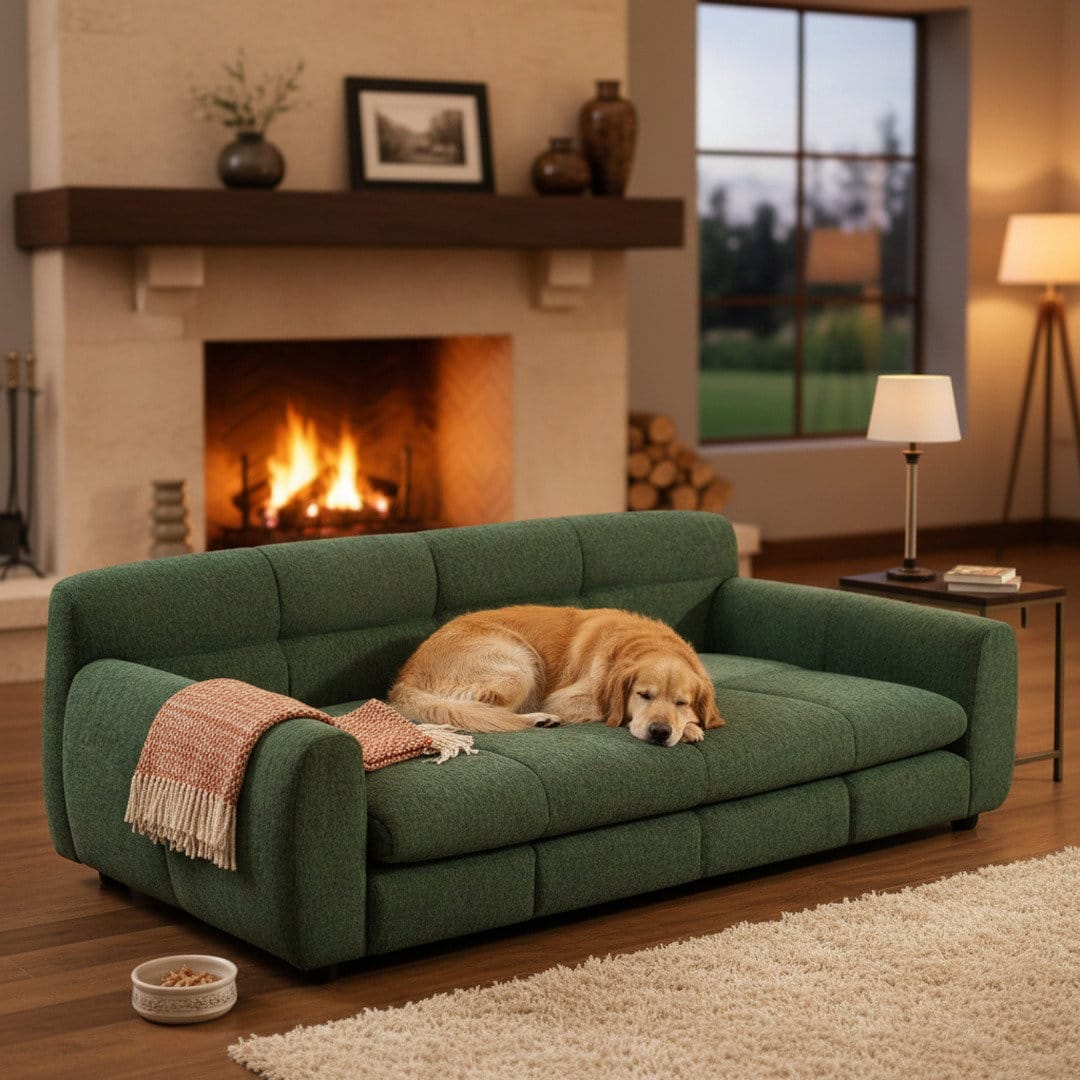 Oversized Olive Dog Sofa – Deep Rest for Larger Dogs