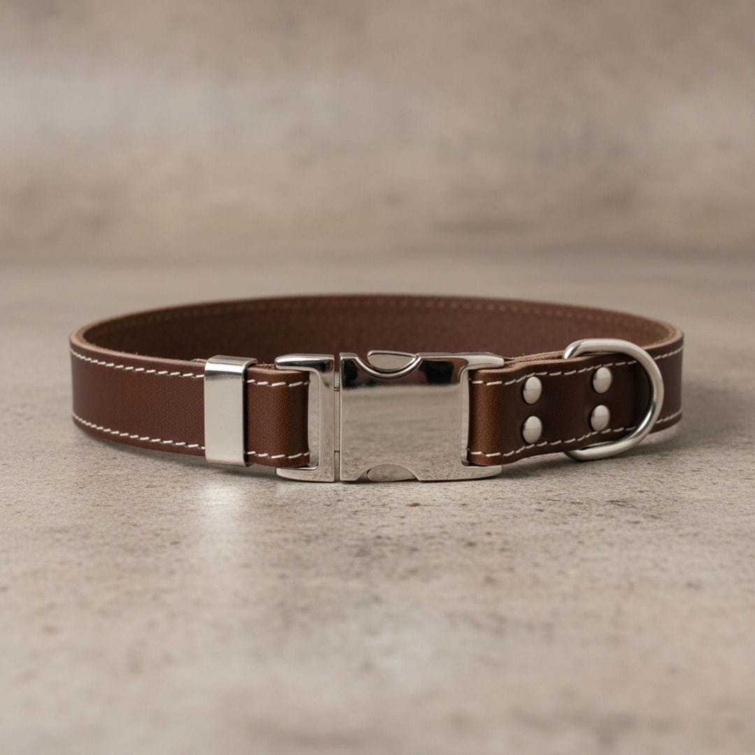 Chocolate Quick-Release Leather Collar