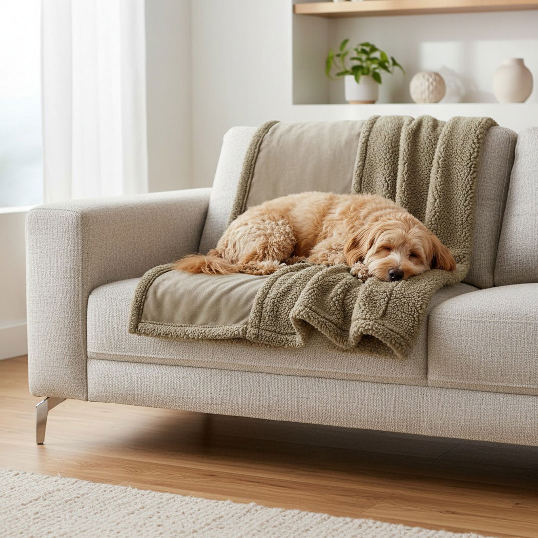 Waterproof Sherpa Dog Lounge Throw — Reversible Protective Pet Blanket